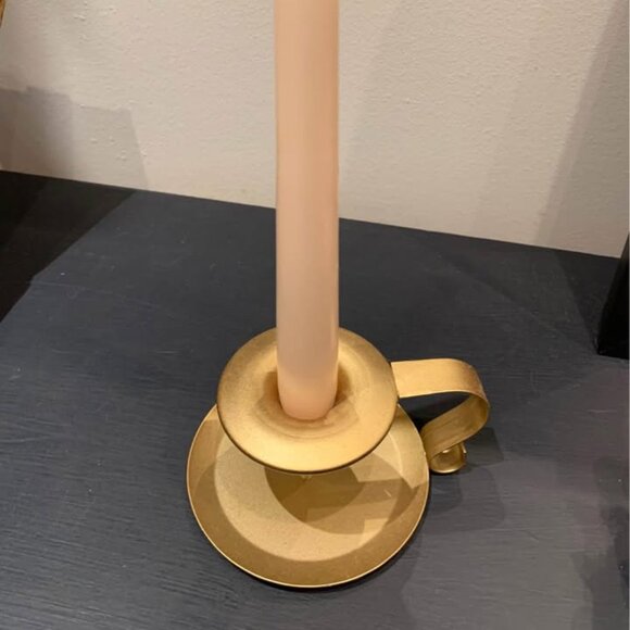 Set of 10 gold tone candle holders and brand new taper candles - Picture 2 of 3
